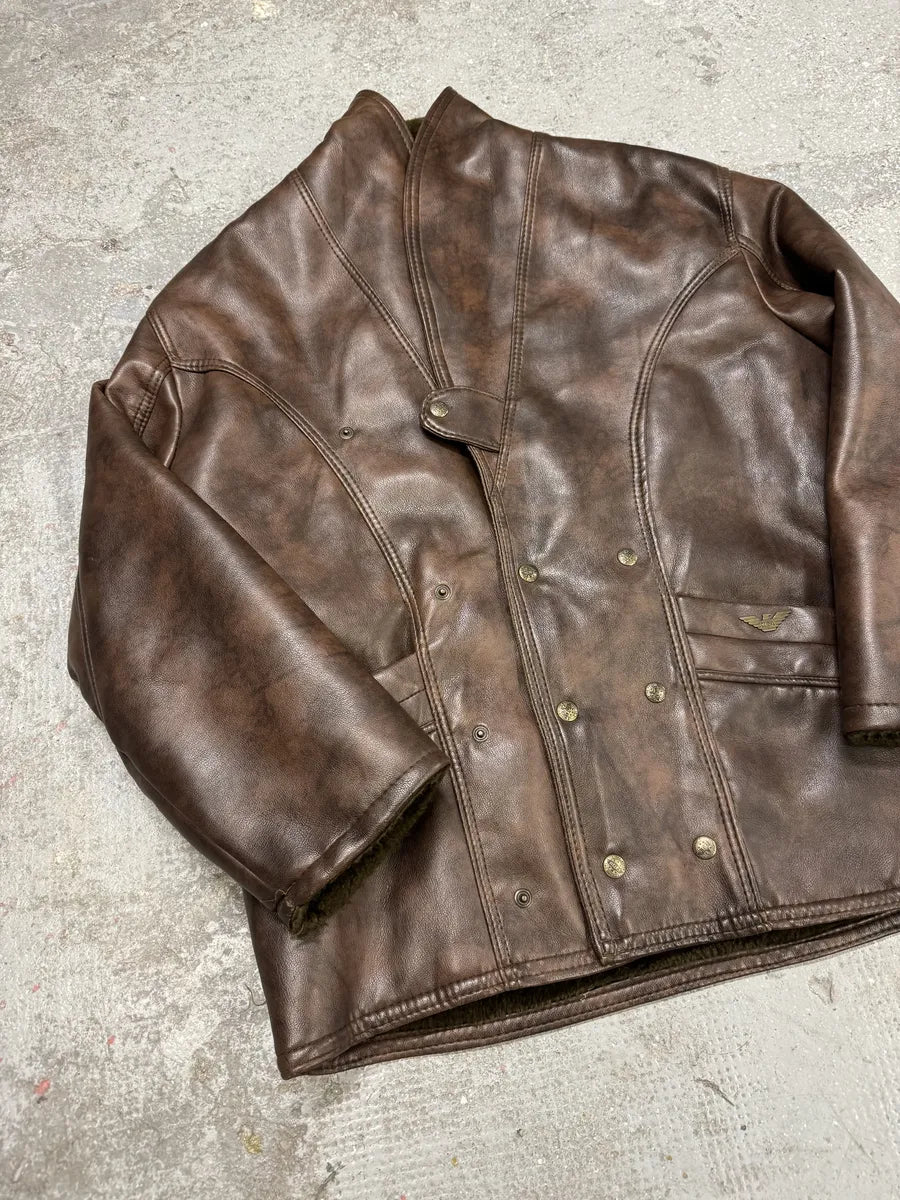 AW1986 Giorgio Armani Brown Shearling Leather Jacket (M) 4