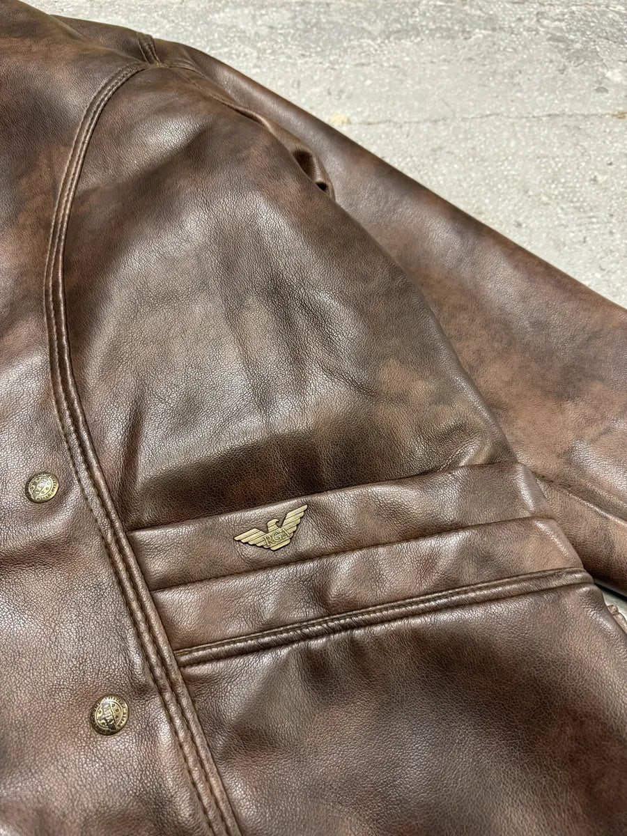 AW1986 Giorgio Armani Brown Shearling Leather Jacket (M) 5