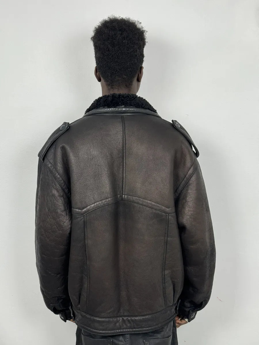 AW1987 Valentino Black Eroded Shearling Leather Jacket ziaOMxZ 1
