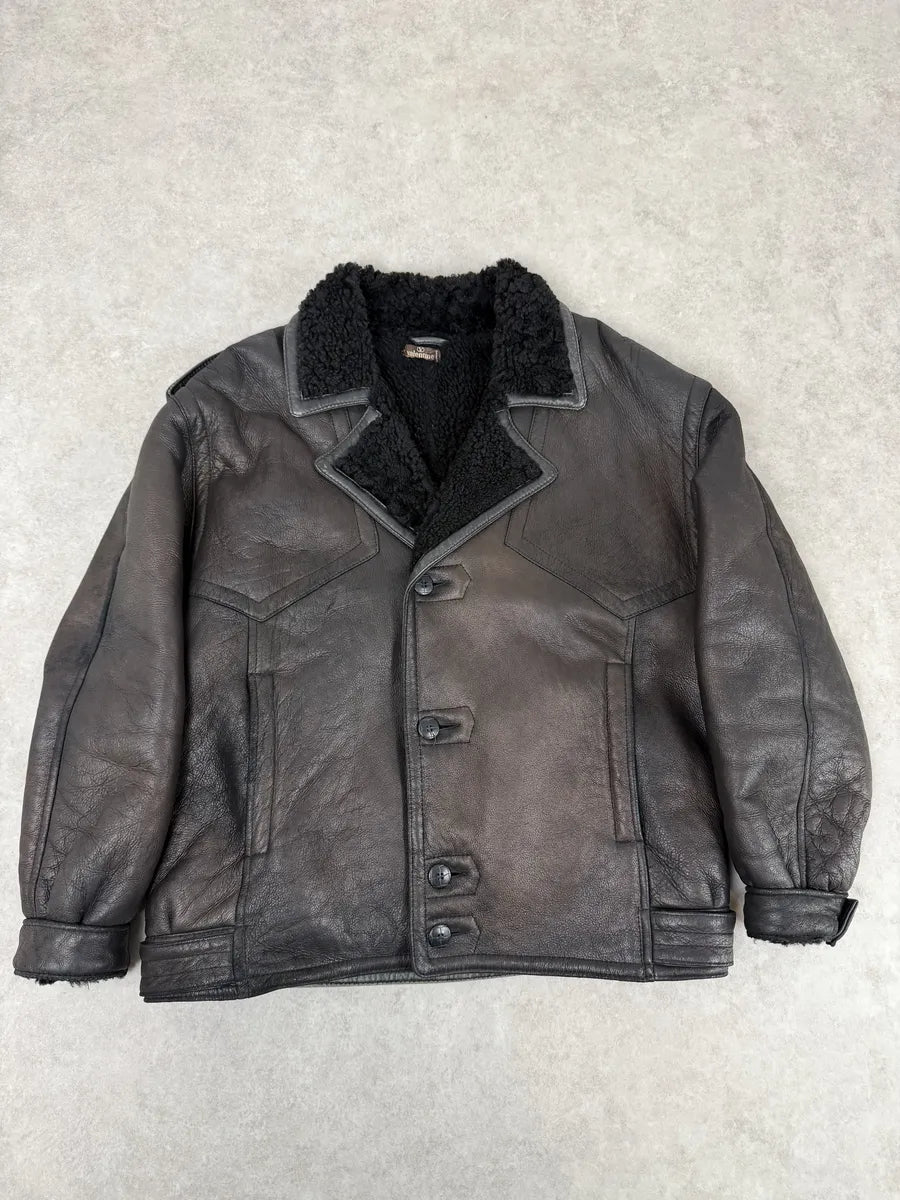 AW1987 Valentino Black Eroded Shearling Leather Jacket ziaOMxZ 2