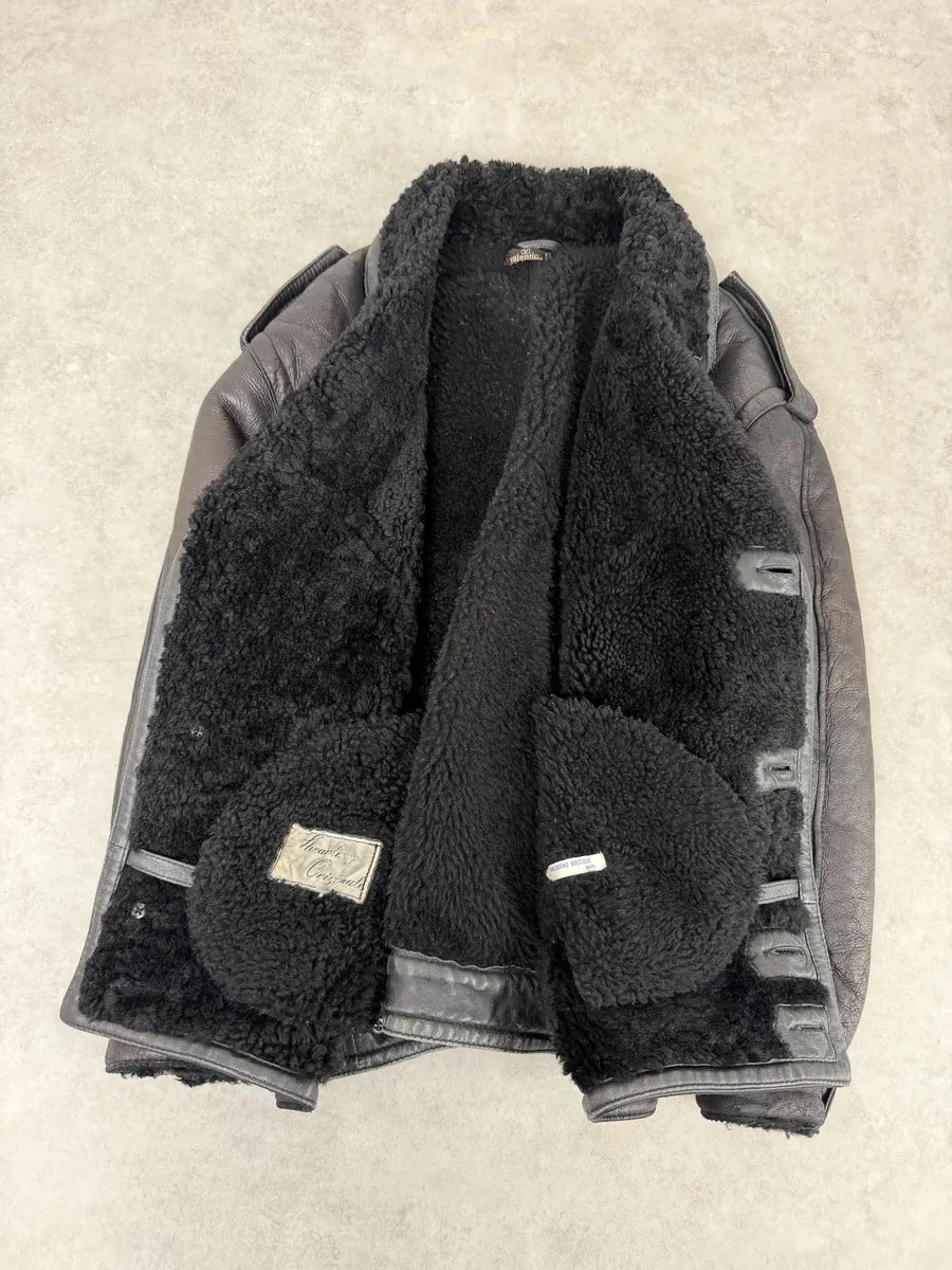 AW1987 Valentino Black Eroded Shearling Leather Jacket ziaOMxZ 3