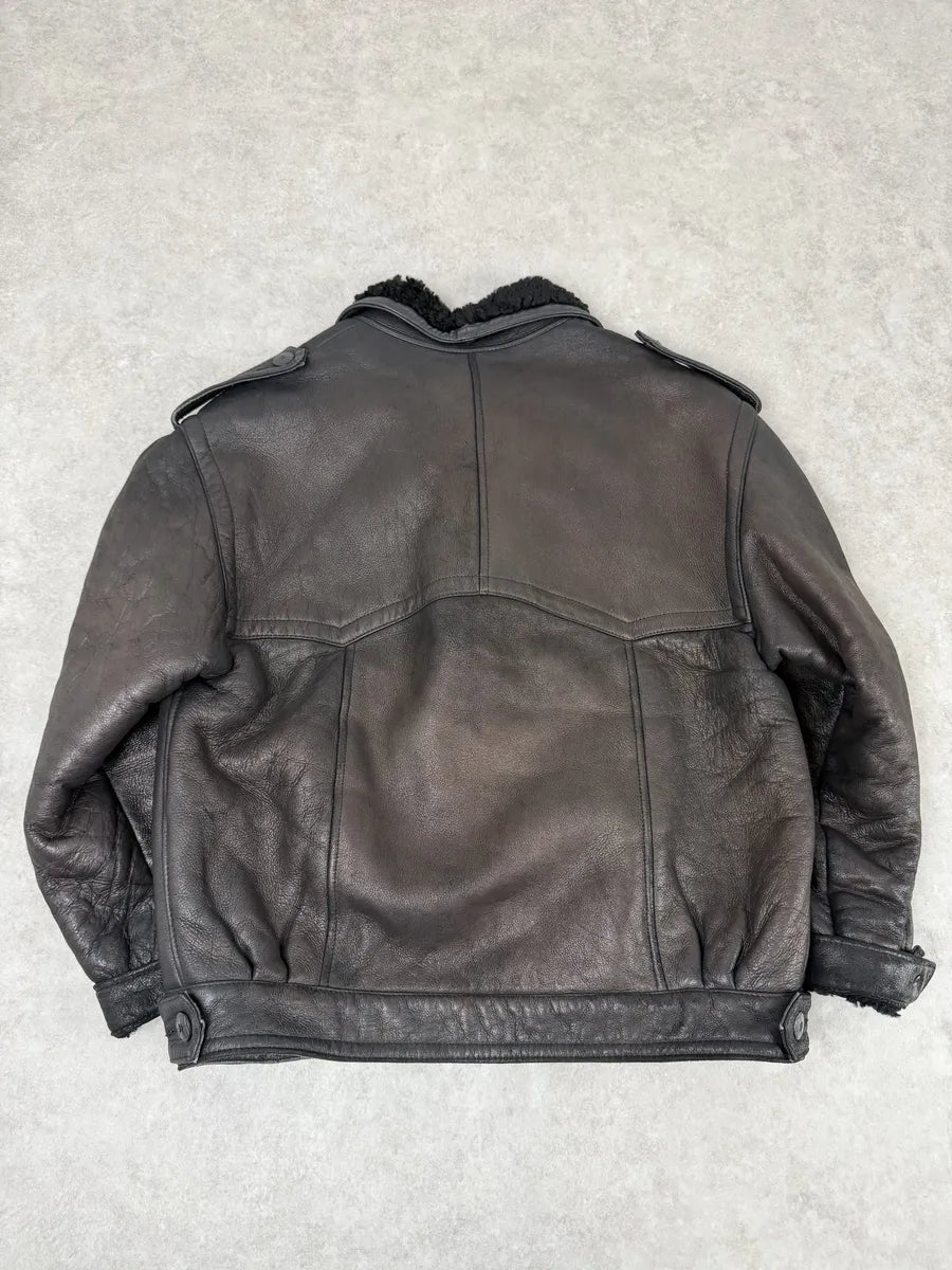 AW1987 Valentino Black Eroded Shearling Leather Jacket ziaOMxZ 4