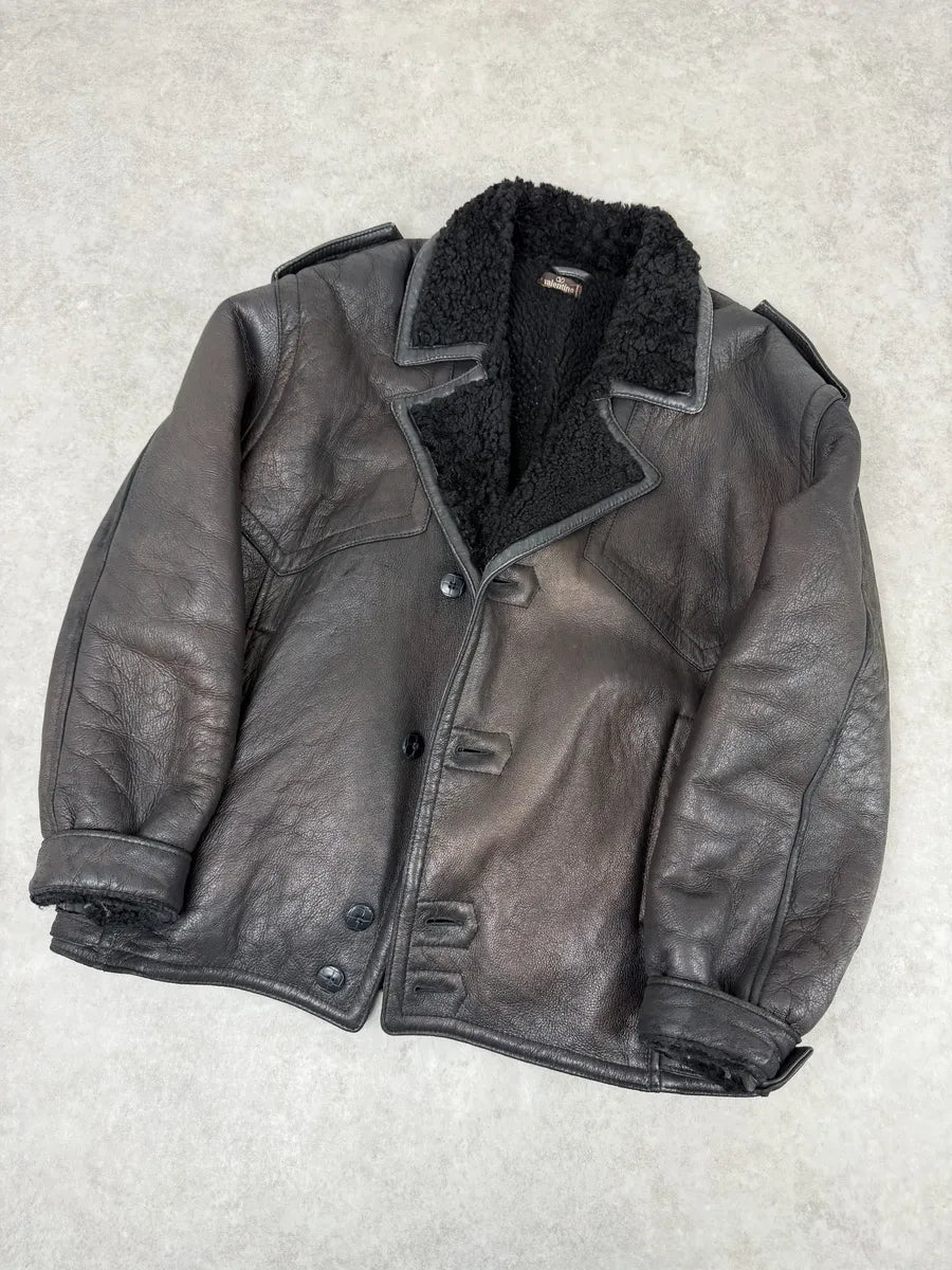 AW1987 Valentino Black Eroded Shearling Leather Jacket ziaOMxZ 6