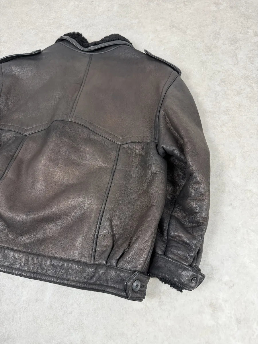 AW1987 Valentino Black Eroded Shearling Leather Jacket ziaOMxZ 7
