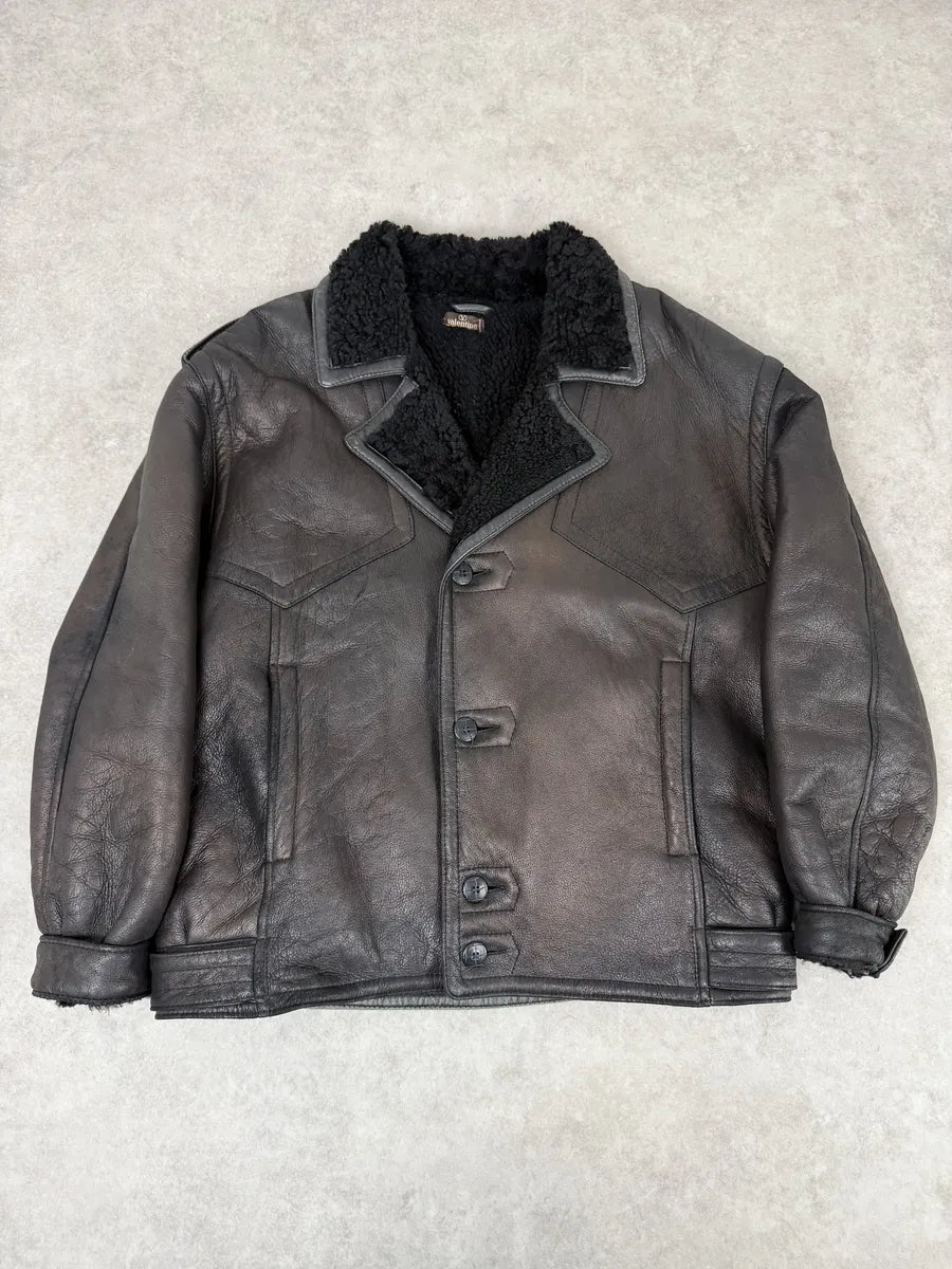 AW1987 Valentino Black Eroded Shearling Leather Jacket ziaOMxZ 8