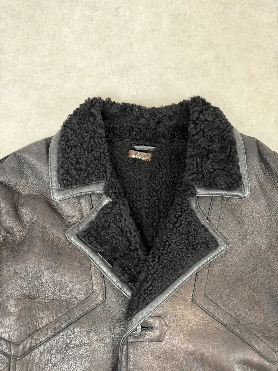 AW1987 Valentino Black Eroded Shearling Leather Jacket ziaOMxZ 9