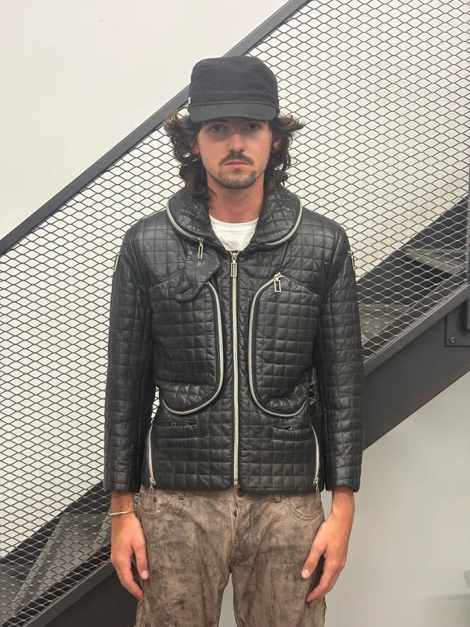 AW1991 Issey Miyake Backzip Quilted Black Leather Jacket zXVTAdU 1