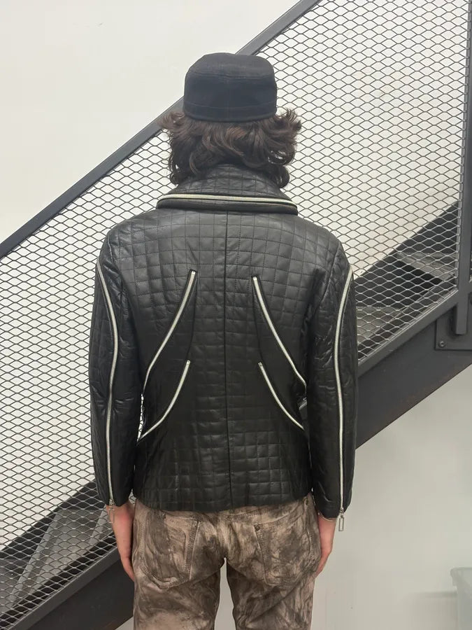 AW1991 Issey Miyake Backzip Quilted Black Leather Jacket zXVTAdU 2
