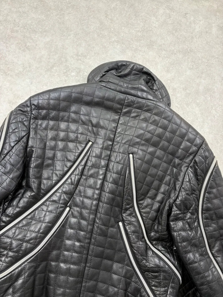 AW1991 Issey Miyake Backzip Quilted Black Leather Jacket zXVTAdU 6