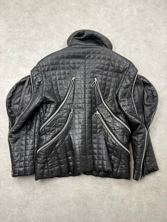 AW1991 Issey Miyake Backzip Quilted Black Leather Jacket zXVTAdU 7