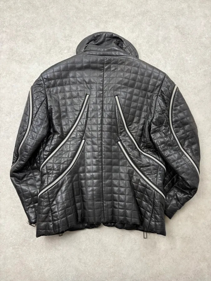 AW1991 Issey Miyake Backzip Quilted Black Leather Jacket zXVTAdU 5