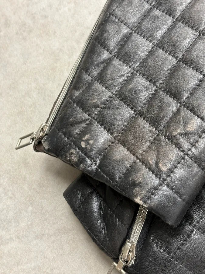 AW1991 Issey Miyake Backzip Quilted Black Leather Jacket zXVTAdU 13