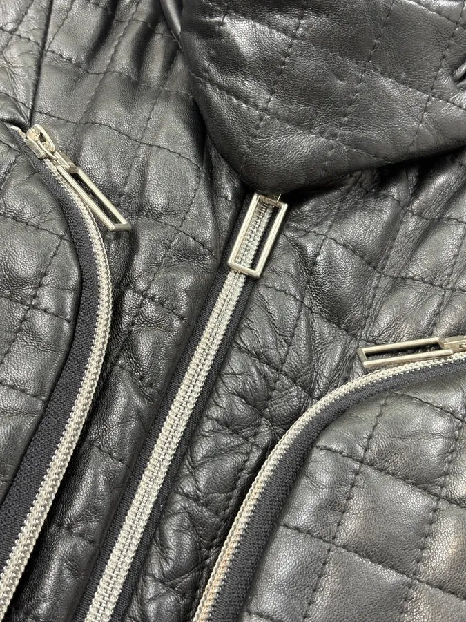AW1991 Issey Miyake Backzip Quilted Black Leather Jacket zXVTAdU 9