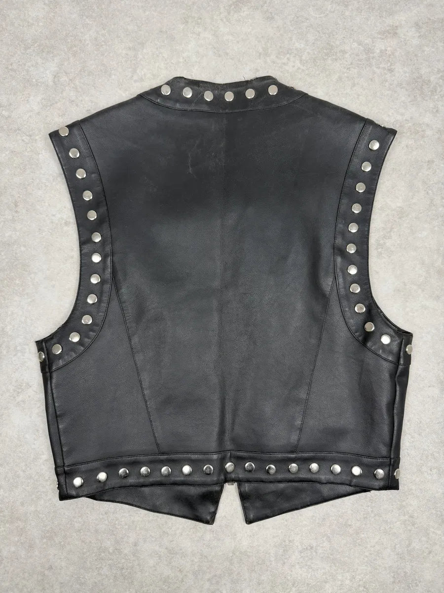 AW1993 Dolce & Gabbana Black Studded Sleeveless Leather Biker Waistcoast Vest veOQctx 1