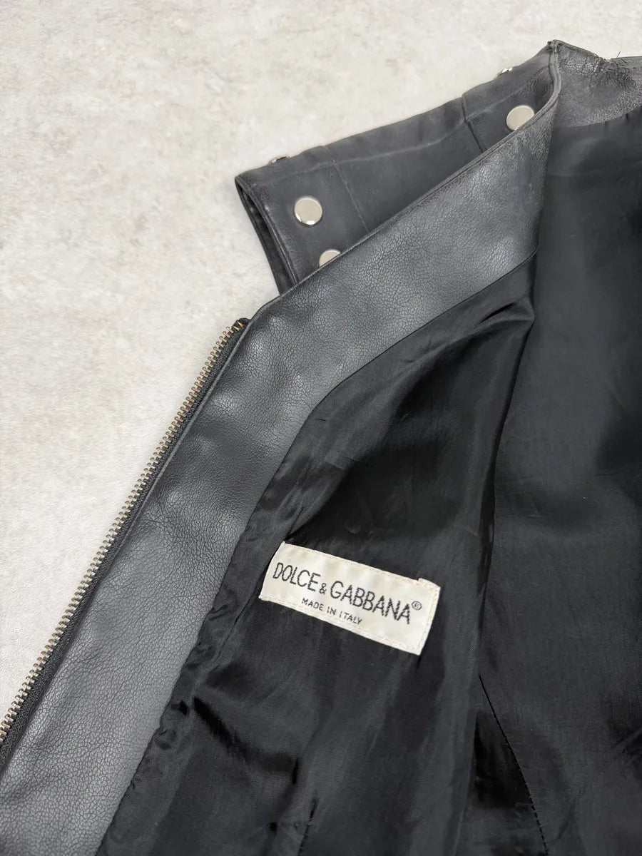 AW1993 Dolce & Gabbana Black Studded Sleeveless Leather Biker Waistcoast Vest veOQctx 8