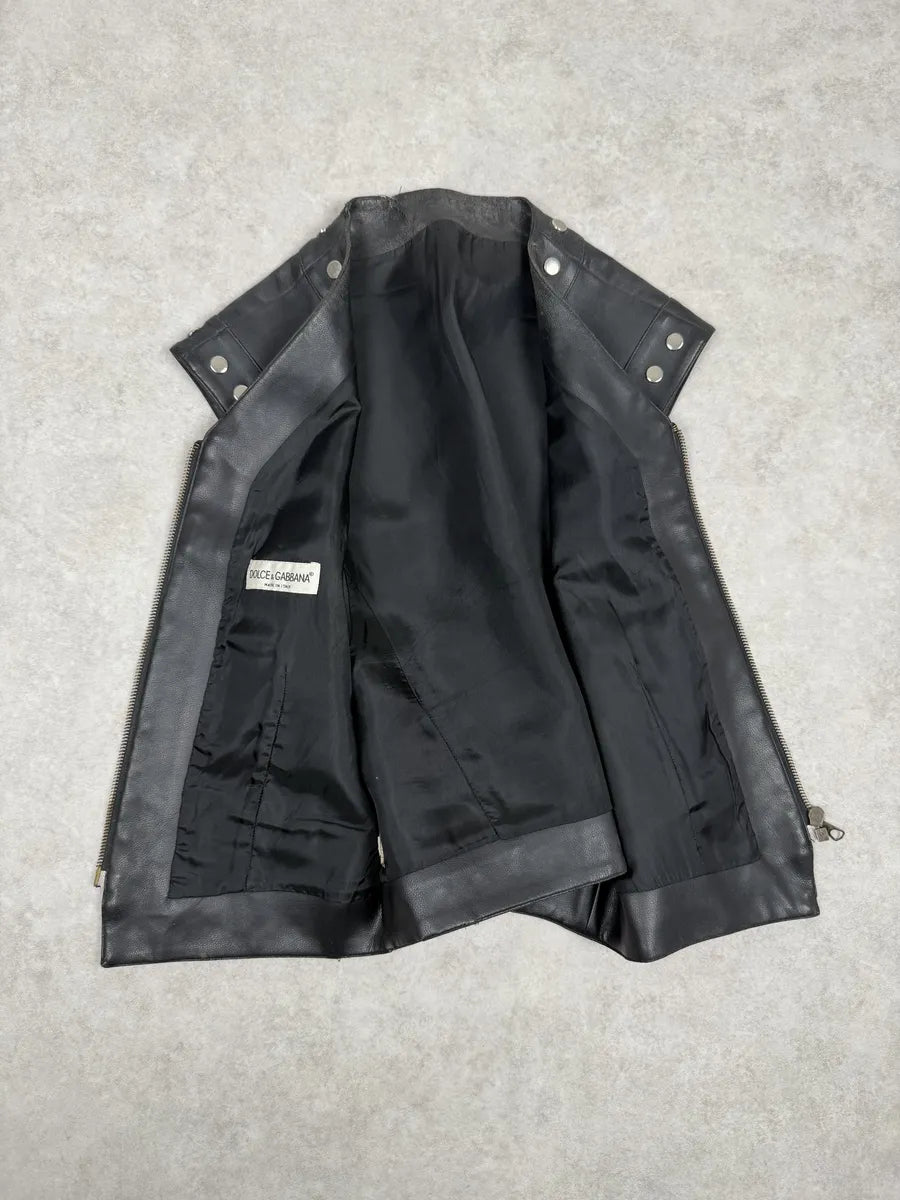AW1993 Dolce & Gabbana Black Studded Sleeveless Leather Biker Waistcoast Vest veOQctx 9