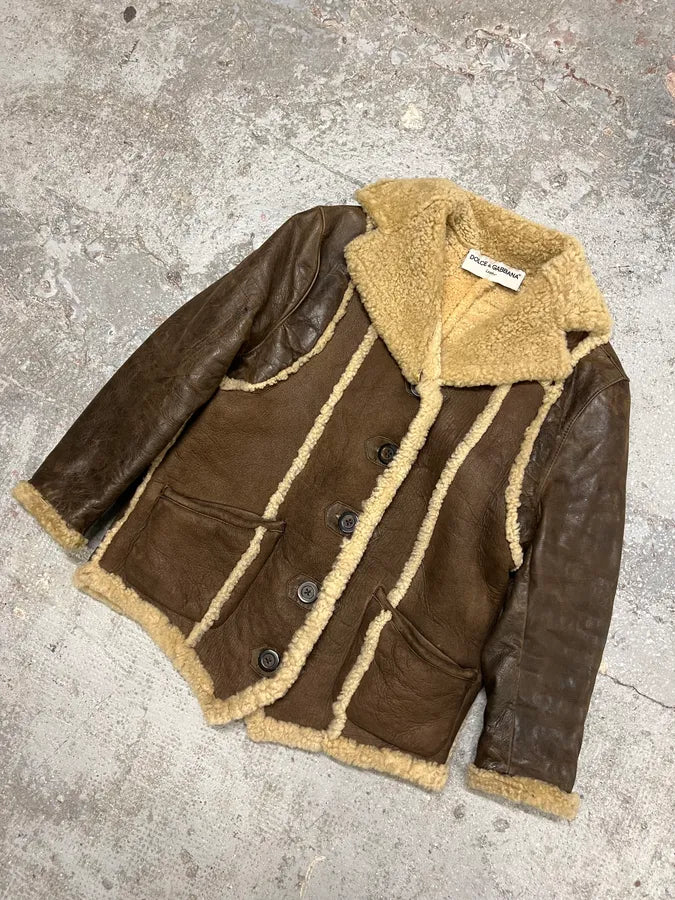 AW1994 Dolce & Gabbana Brown Shearling Leather Jacket (S/M) 3