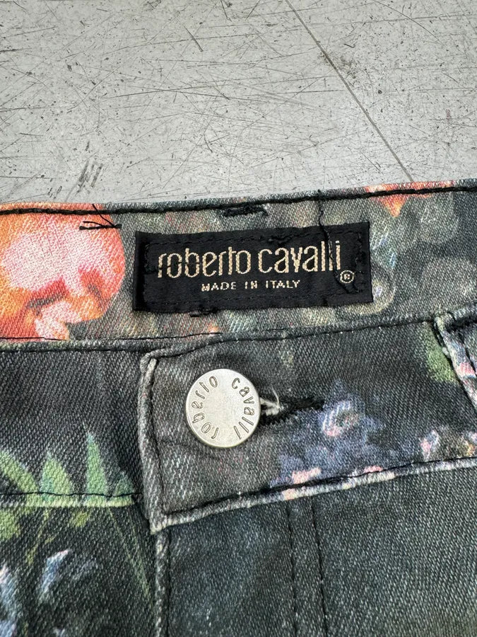 AW1994 Roberto Cavalli Black Denim Floral Print Pants imspTwI 10