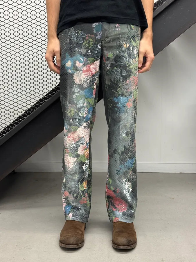 AW1994 Roberto Cavalli Black Denim Floral Print Pants imspTwI 2