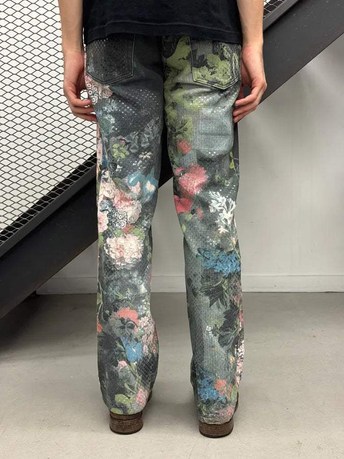 AW1994 Roberto Cavalli Black Denim Floral Print Pants imspTwI 3