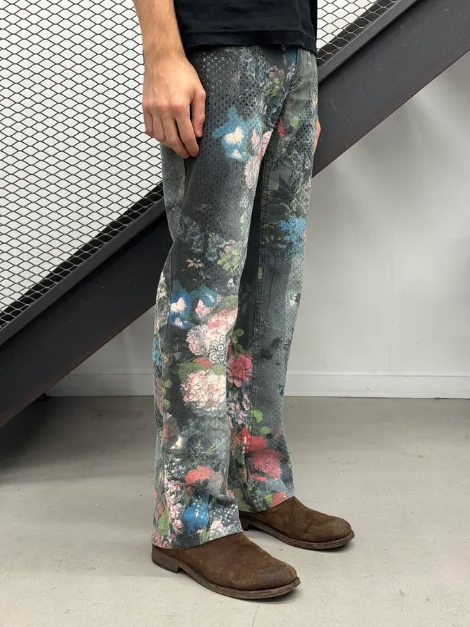AW1994 Roberto Cavalli Black Denim Floral Print Pants imspTwI 4