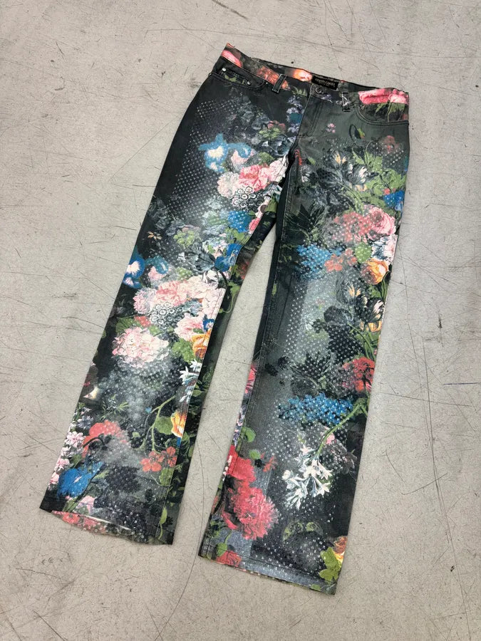 AW1994 Roberto Cavalli Black Denim Floral Print Pants imspTwI 5