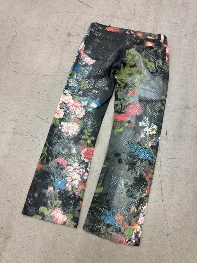 AW1994 Roberto Cavalli Black Denim Floral Print Pants imspTwI 8