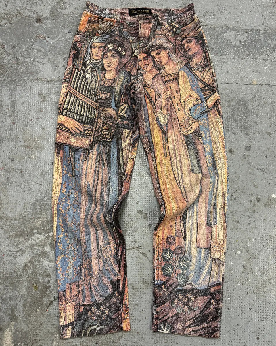 AW1994 Roberto Cavalli Legend Full Art Print Medieval Pants (S) lRGjZHH 0