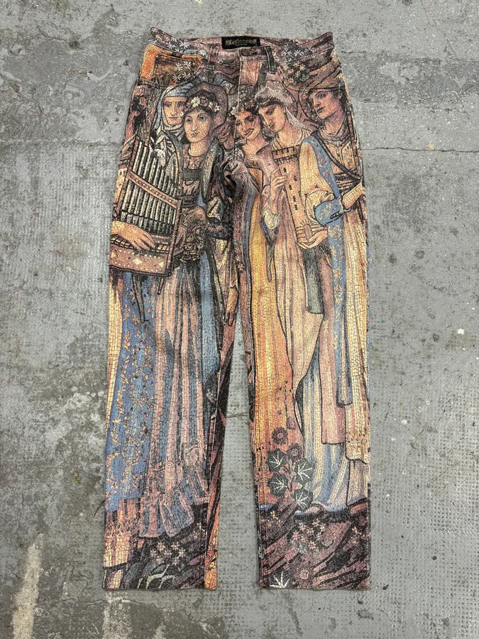 AW1994 Roberto Cavalli Legend Full Art Print Medieval Pants (S) lRGjZHH 8