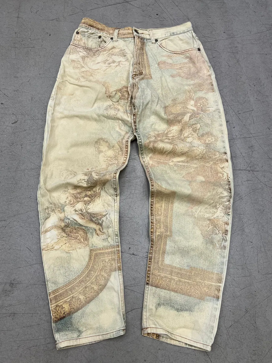 AW1994 Roberto Cavalli Renaissance Paint Beige Pants HGklSjV 0