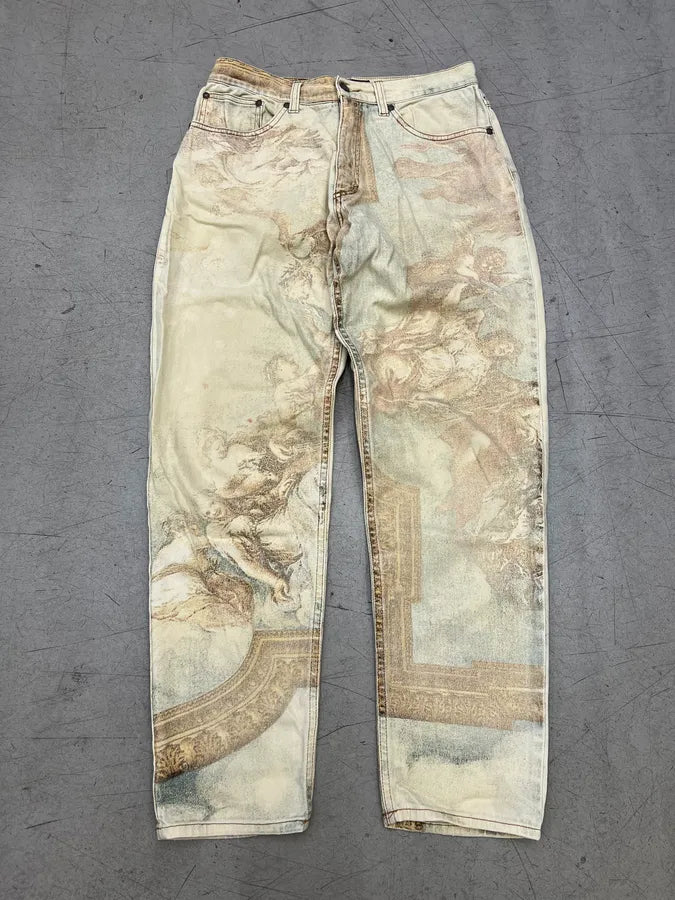 AW1994 Roberto Cavalli Renaissance Paint Beige Pants HGklSjV 1