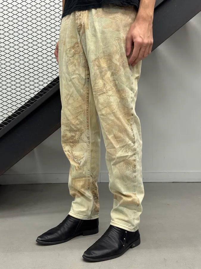 AW1994 Roberto Cavalli Renaissance Paint Beige Pants HGklSjV 3