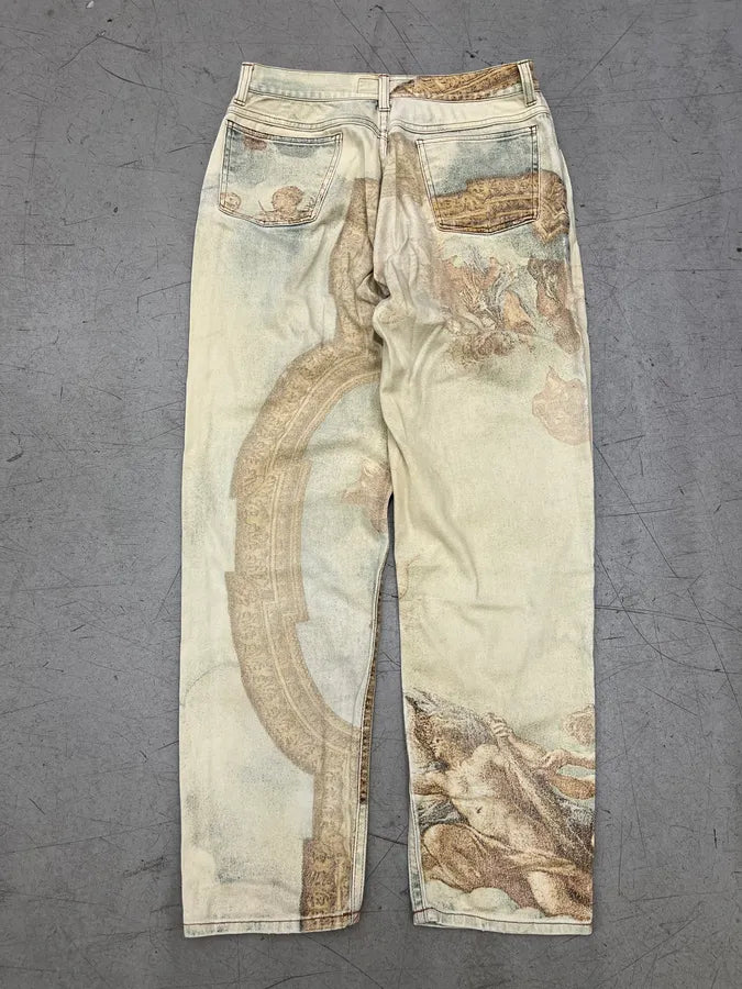 AW1994 Roberto Cavalli Renaissance Paint Beige Pants HGklSjV 8