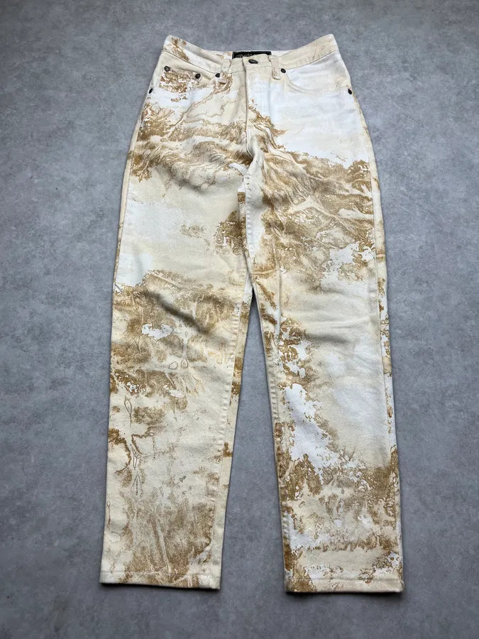 AW1994 Roberto Cavalli Sand Eroded Effect Beige Pants HELXzId 0