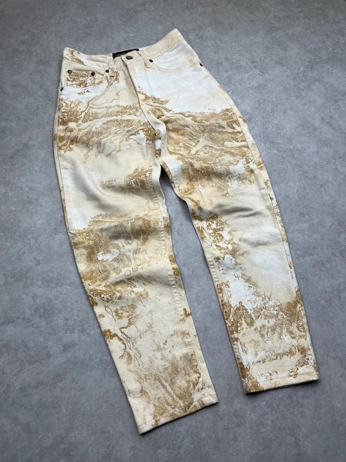 AW1994 Roberto Cavalli Sand Eroded Effect Beige Pants HELXzId 4
