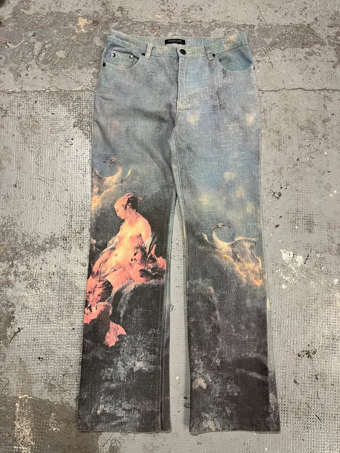 AW1994 Roberto Cavalli Venus Angel Renaissance Blue Pants ExInvbW 2
