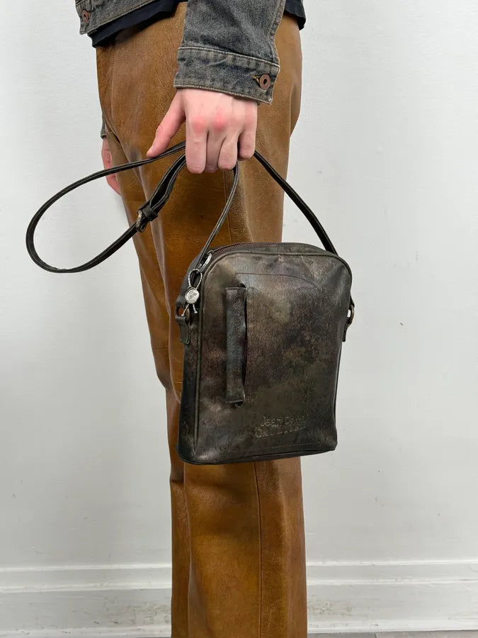 AW1995 Jean Paul Gaultier Green Eroded World Satin Leather Bag QEwunHo 5