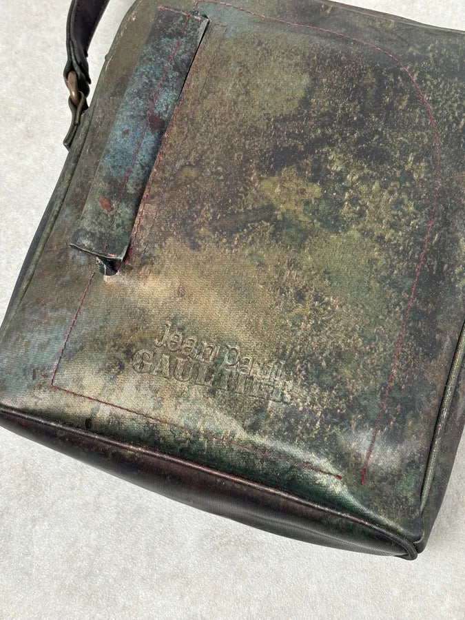 AW1995 Jean Paul Gaultier Green Eroded World Satin Leather Bag QEwunHo 12