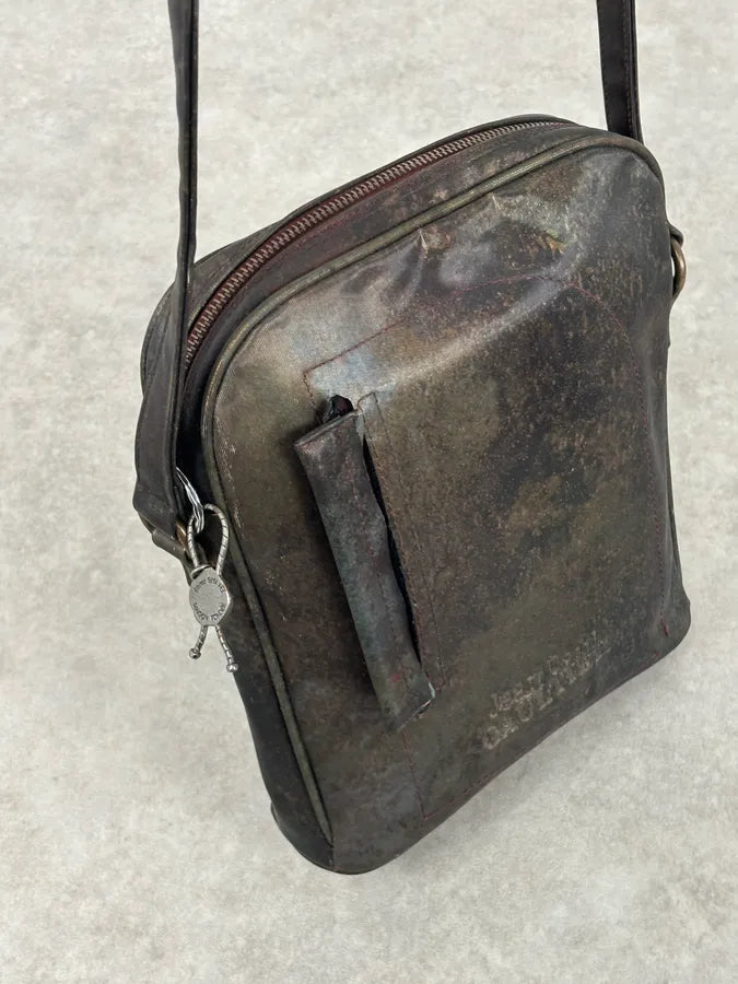 AW1995 Jean Paul Gaultier Green Eroded World Satin Leather Bag QEwunHo 3