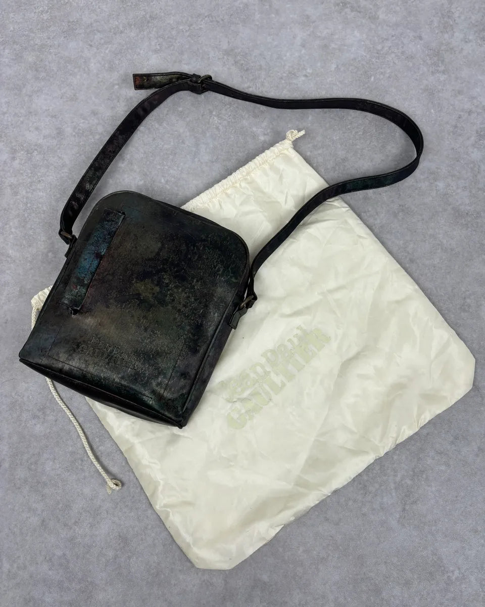 AW1995 Jean Paul Gaultier Green Eroded World Satin Leather Bag QEwunHo 4