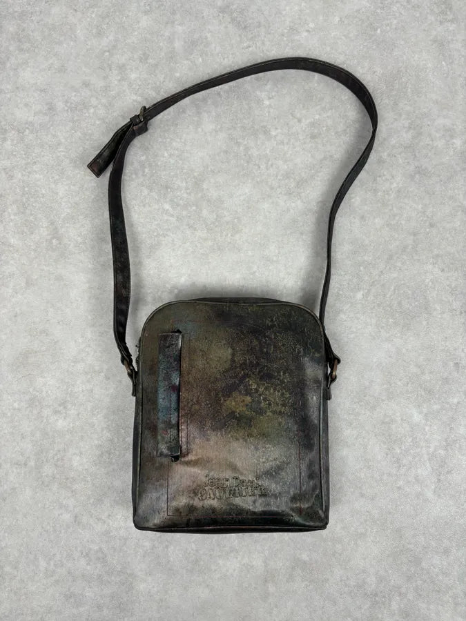 AW1995 Jean Paul Gaultier Green Eroded World Satin Leather Bag QEwunHo 0