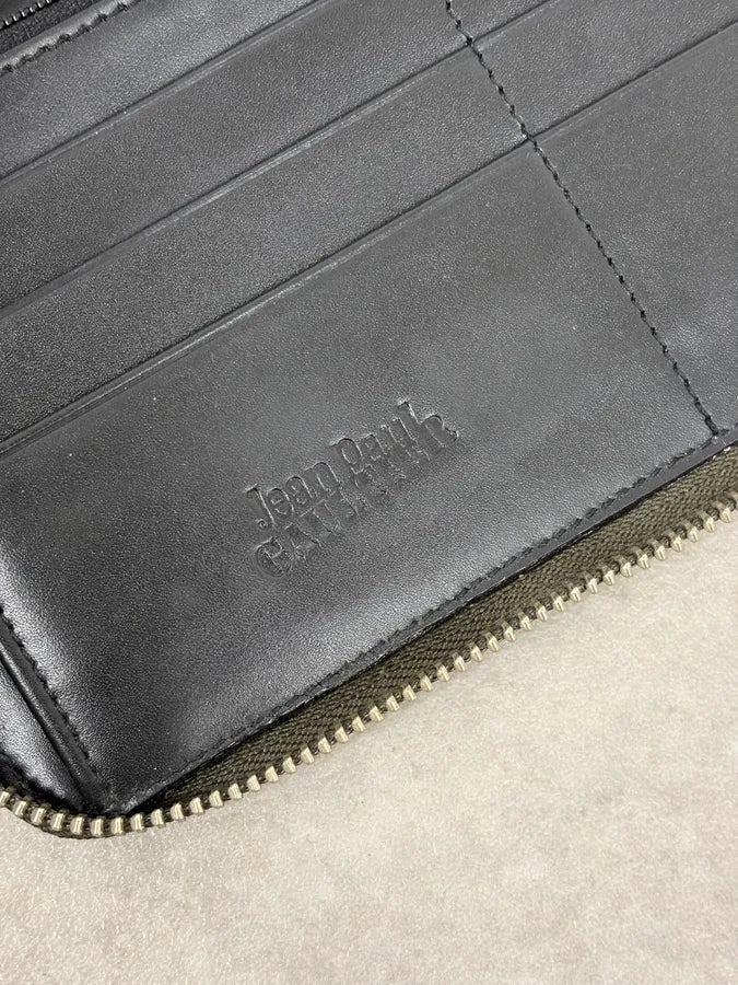 AW1995 Jean Paul Gaultier World Eroded Green Leather Wallet hPiVTfM 5