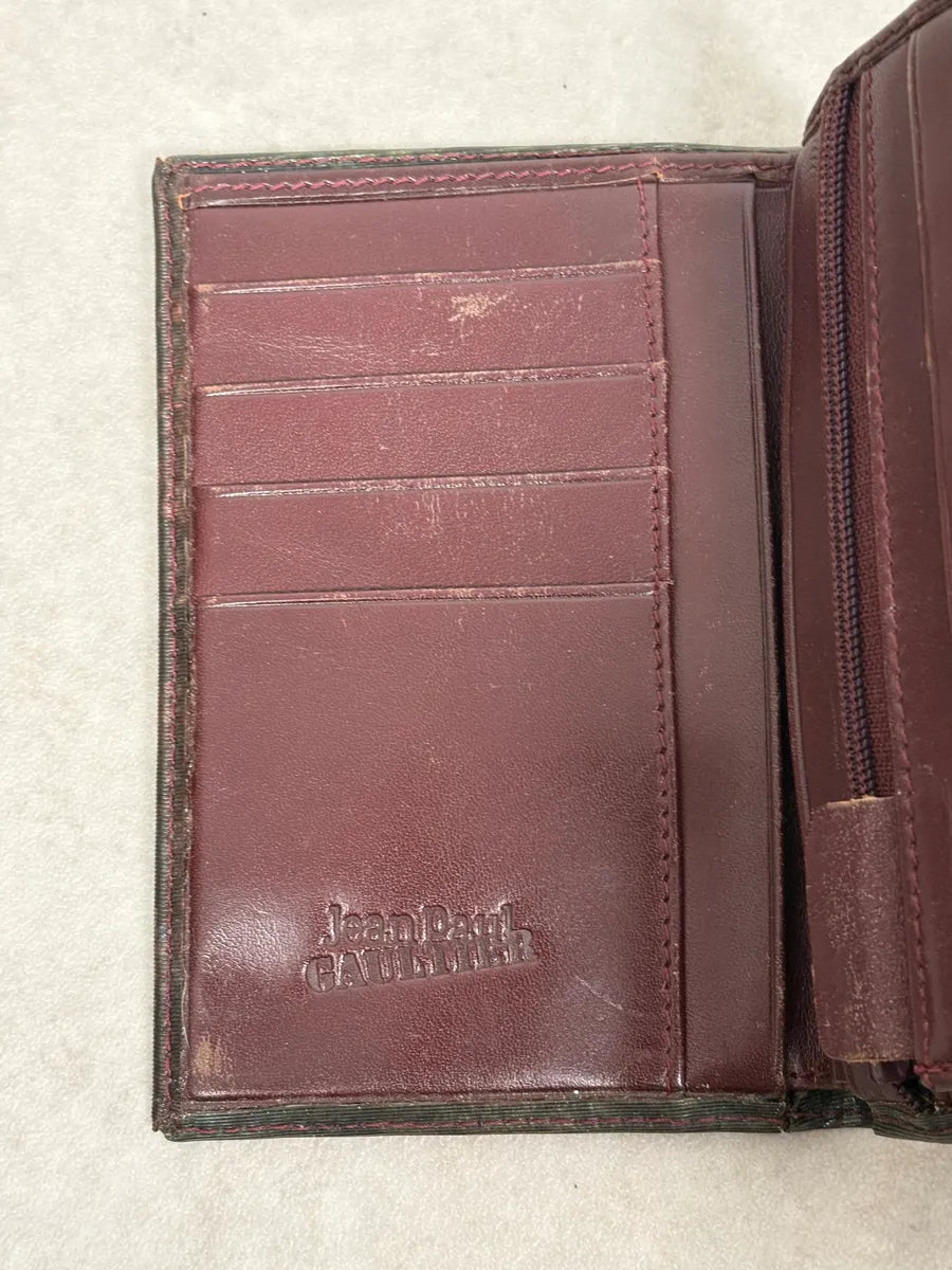 AW1995 Jean Paul Gaultier World Eroded Green Leather Wallet HkhQEJk 5
