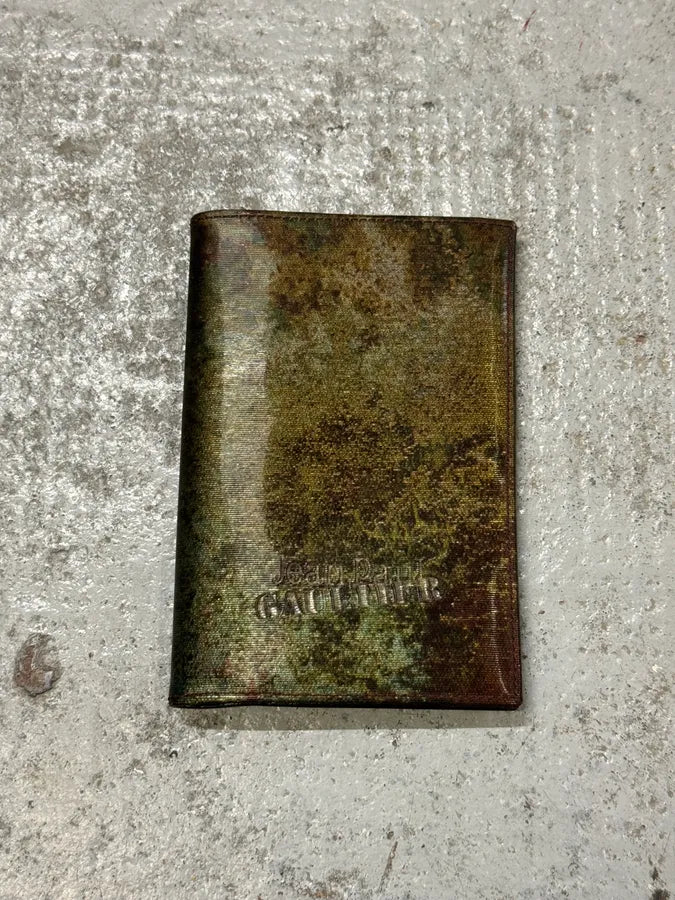 AW1995 Jean Paul Gaultier World Eroded Green Leather Wallet WKcYxpp 0