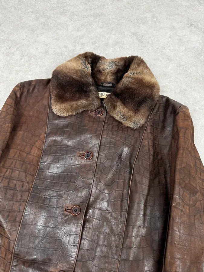 AW1995 Miu Miu Crocodile Effect Leather Premium Fur Coat wAbbsnE 4