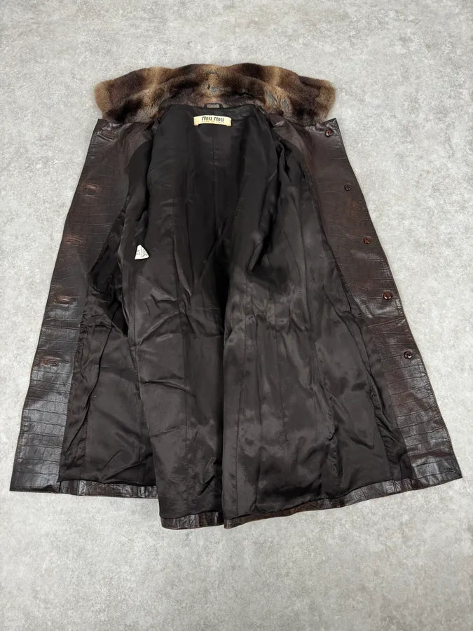 AW1995 Miu Miu Crocodile Effect Leather Premium Fur Coat wAbbsnE 6