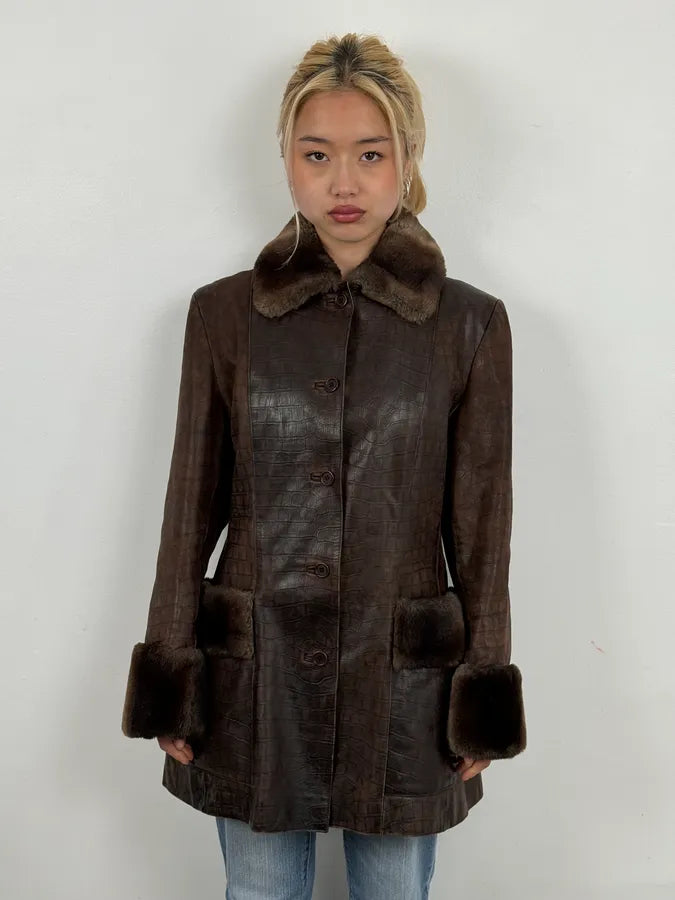 AW1995 Miu Miu Crocodile Effect Leather Premium Fur Coat wAbbsnE 1