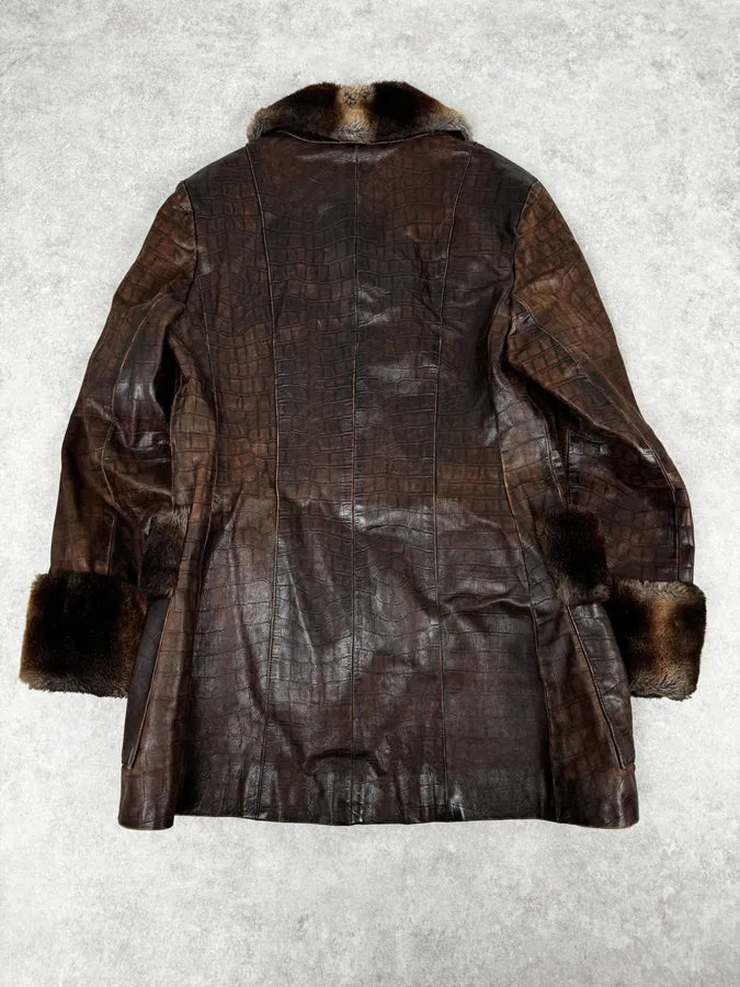 AW1995 Miu Miu Crocodile Effect Leather Premium Fur Coat wAbbsnE 3