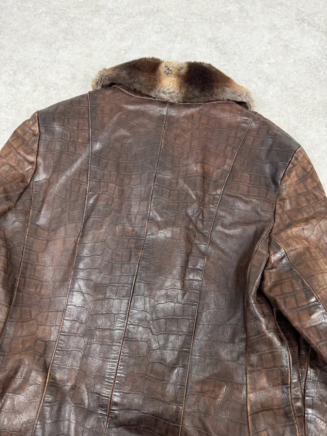 AW1995 Miu Miu Crocodile Effect Leather Premium Fur Coat wAbbsnE 5