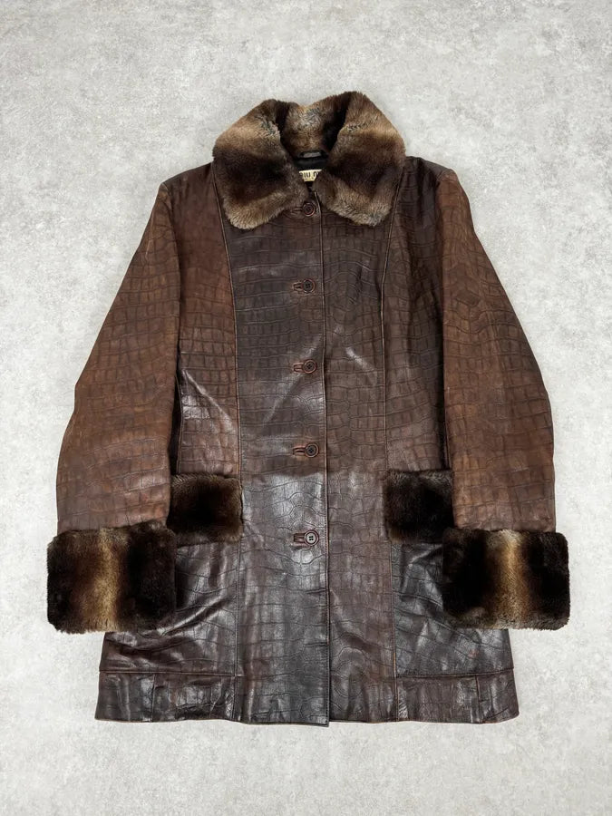 AW1995 Miu Miu Crocodile Effect Leather Premium Fur Coat wAbbsnE 0